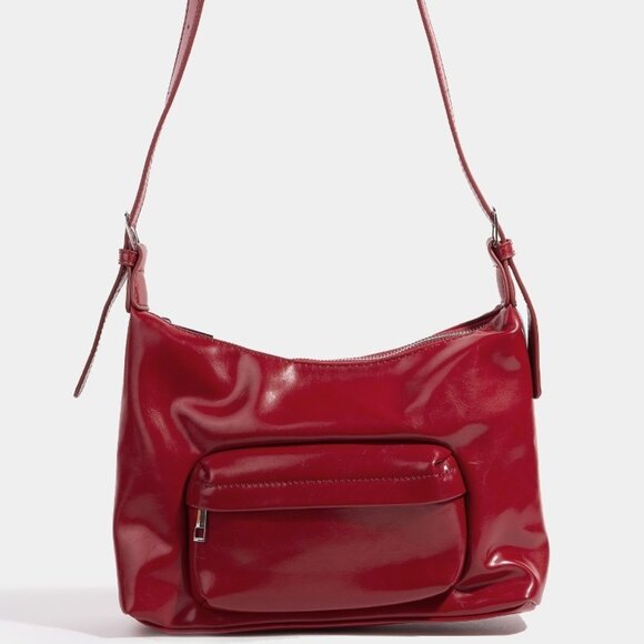 Fame Glossy Faux Leather Shoulder Bag - Picture 1 of 3